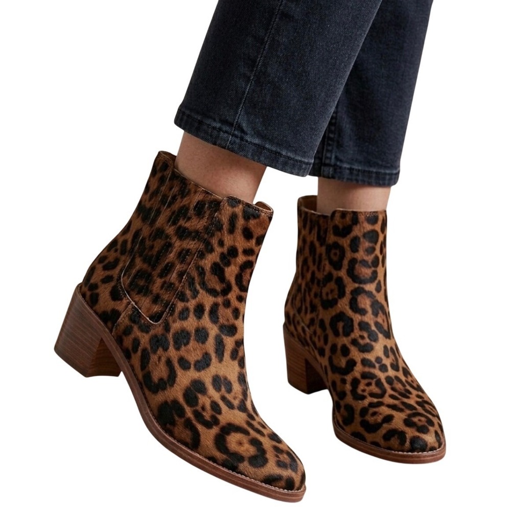 Madewell The Carina Ankle Boot Leopard Calf Hair Brown Size 6 NEW